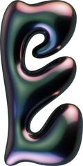 3d letter with smooth shape and glossy dark reflective surface