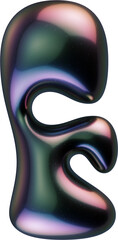 3d letter with smooth shape and glossy dark reflective surface