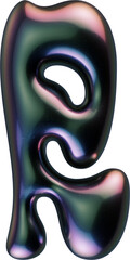 3d letter with smooth shape and glossy dark reflective surface
