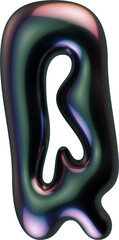 3d letter with smooth shape and glossy dark reflective surface