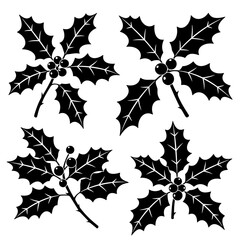 Silhouette holly berry vector illustration featuring festive leaves and seasonal botanical elements in a clean graphic style  © Respectful