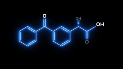 neon trometamol chemical formula on black Background. glowing chemical formula of Dexketoprofen. Dexketoprofen Molecular Structure icon Animation.