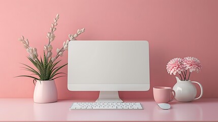Wireless keyboard mockup on neutral pastel workspace