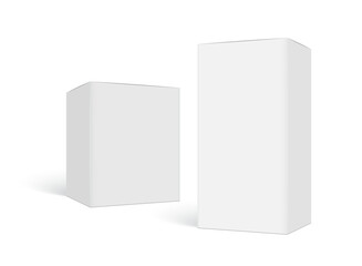Naklejka premium Cardboard box mockup icon in flat style. Package mock up vector illustration on isolated background. Carton container sign business concept.