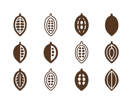 Cocoa Pod Logos. Chocolate. Icon set. Set Logo of Chocolate: coc