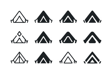 Tent Logo Variations. Setting up a tent. Icon set. Set Logo of s