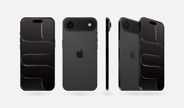 Set of Smart phone Apple iPhone 17 Air in different sides, in official Space Black