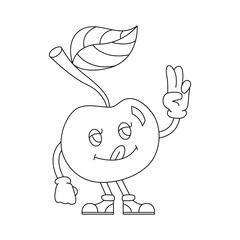 Groovy psychedelic apple waving hand to say Hello and Welcome vector illustration