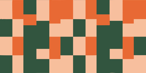 Retro Pattern Design with Geometric Blocks in Warm Orange and Dark Green Color Palette
