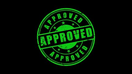 Approved stamp design animation 4k video. Rubber, seal, green, vintage effect, textured, motion graphics for video content and web. Transparent background