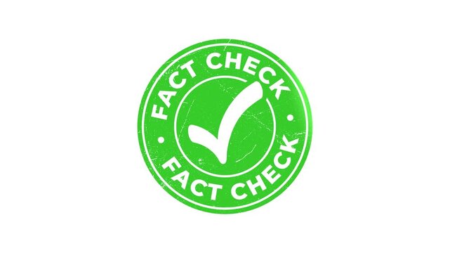 Fact check stamp design animation 4k video. Rubber, seal, green, vintage effect, textured, checkmark, motion graphics for video content and web. Transparent background