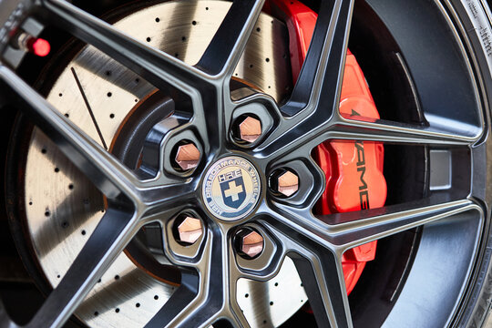 Paris, France, August 20, 2022: HRE Performance Wheels with AMG brake system.