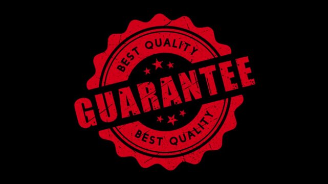 Best quality guarantee rubber label seal stamp design animation 4k video. Transparent black background