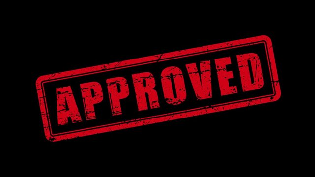 Approved stamp design animation 4k video. Rubber, seal, red, vintage effect, textured, motion graphics for video content and web. Transparent background