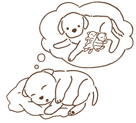 母犬を想って寝る子犬