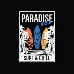 surf paradise vintage beach palm tree poster t shirt design.eps