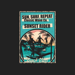 Vintage Surf posters beach vibes sunset rider.eps