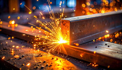 Welding Sparks: a close-up image showing sparks generated during welding. Sparks fly across a industrial, creating a visually striking display of metalwork.