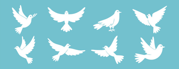 Dove of peace silhouette icon set. drawing flying pigeon clipart symbol collection