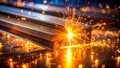 Sparks of Creation: A close-up shot of a welder at work, sparks flying, symbolizing industry, creation, and the strength of metal.