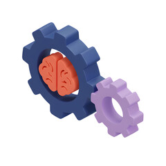 Isometric 3D Artificial Intelligence Brain Icon for Machine Learning and Smart Technology