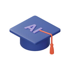 Isometric 3D Education and Machine Learning Icon with Graduation Cap