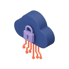 Isometric 3D Cyber Security and Biometric Protection Icon for Data Privacy