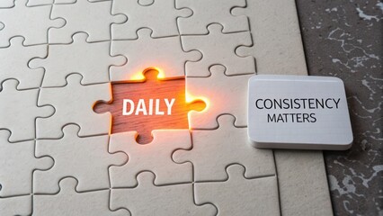 Puzzle piece glowing Daily indicating importance of Consistency
