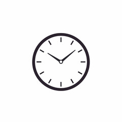 A minimalist illustration of a classic round analog clock face with simple hour and minute hands, perfect for representing time, scheduling, or punctuality in design