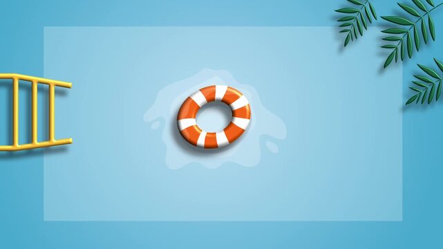 Blue swimming pool border with life buoy float rope