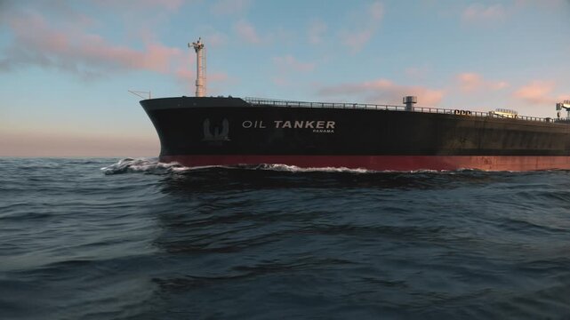 Oil Tanker Floating on the Open Ocean &ndash; Supertanker in Sea Animation