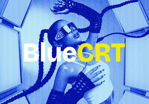 CRT Blue Screen Photo Effect Mockup