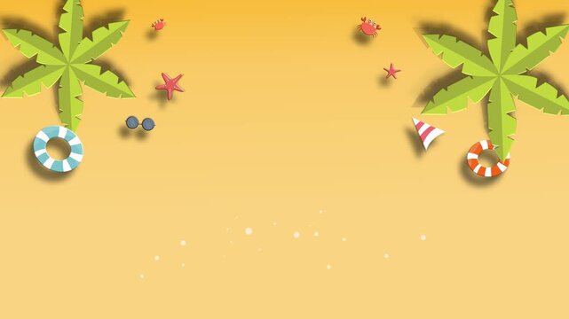 Yellow sand summer background with tropical elements holiday