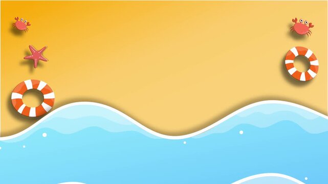 Dynamic orange background with blue wave and life floats
