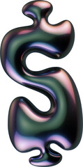3d letter with smooth shape and glossy dark reflective surface