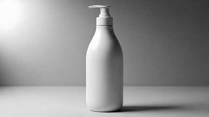 "sleek, high-quality shampoo bottle mockup, smooth plastic texture with a pump dispenser, shown with subtle lighting to highlight the product&rsquo;s features--v 6.1 --ar 16:9 --q 2"
