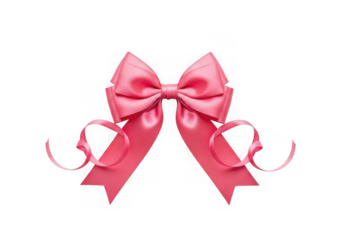 Decorative Pink Satin Ribbon Bow with Long Curled Tails Isolated on Black