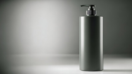 "sleek, high-quality shampoo bottle mockup, smooth plastic texture with a pump dispenser, shown with subtle lighting to highlight the product&rsquo;s features--v 6.1 --ar 16:9 --q 2"