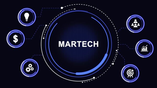 MARTECH business technology and internet network concept with data insights performance. Network insights and data-driven business technology animation.