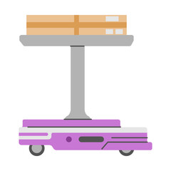 Warehouse robot carrying a box flat vector illustration isolated on white. Smart automated warehouse management.