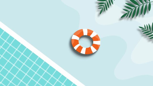 Swimming pool water surface corner life float palm leaves