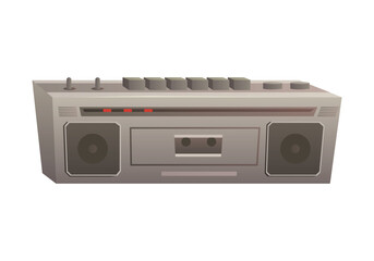 Fototapeta premium Old stereo tape recorder, retro equipment to listen to music from pawnshop vector illustration