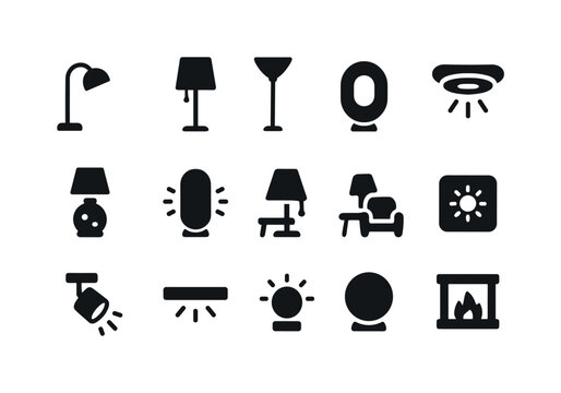 Living Room Lighting Icons. Living room lighting. Solid icon set