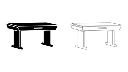 Modern minimalist black silhouette of a simple desk with a single drawer, isolated on a plain background, clean vector i