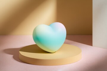 Pastel Gradient Heart on Peach Podium in Minimalist Studio Lighting.