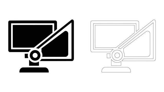 Teleprompter device for presentations and speeches showing scrolling script on monitor screen with arm and camera mount