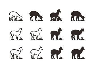 Obraz premium Alpaca Logo Collection. Alpacas grazing. Icon set. Set Logo of a
