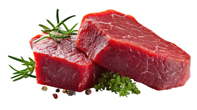 Raw beef steak with rosemary, fresh red meat food ingredient on a white board