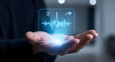 Hand holding futuristic holographic display of medical data