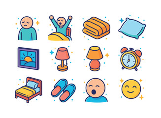 Morning Wake-Up Icons. a person waking up from a restful night